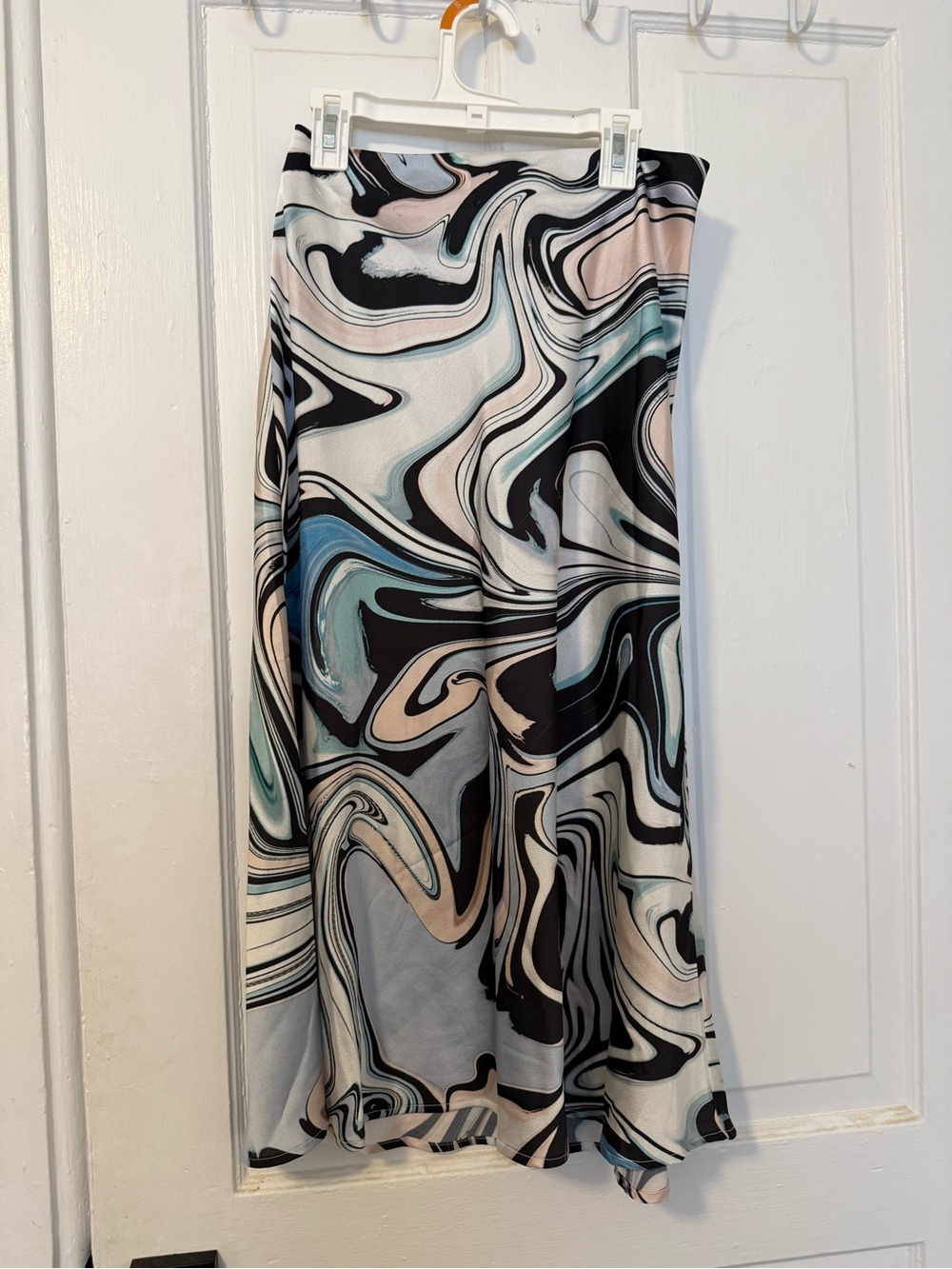 Marble-Print Midi Skirt - Black, White & Pastel